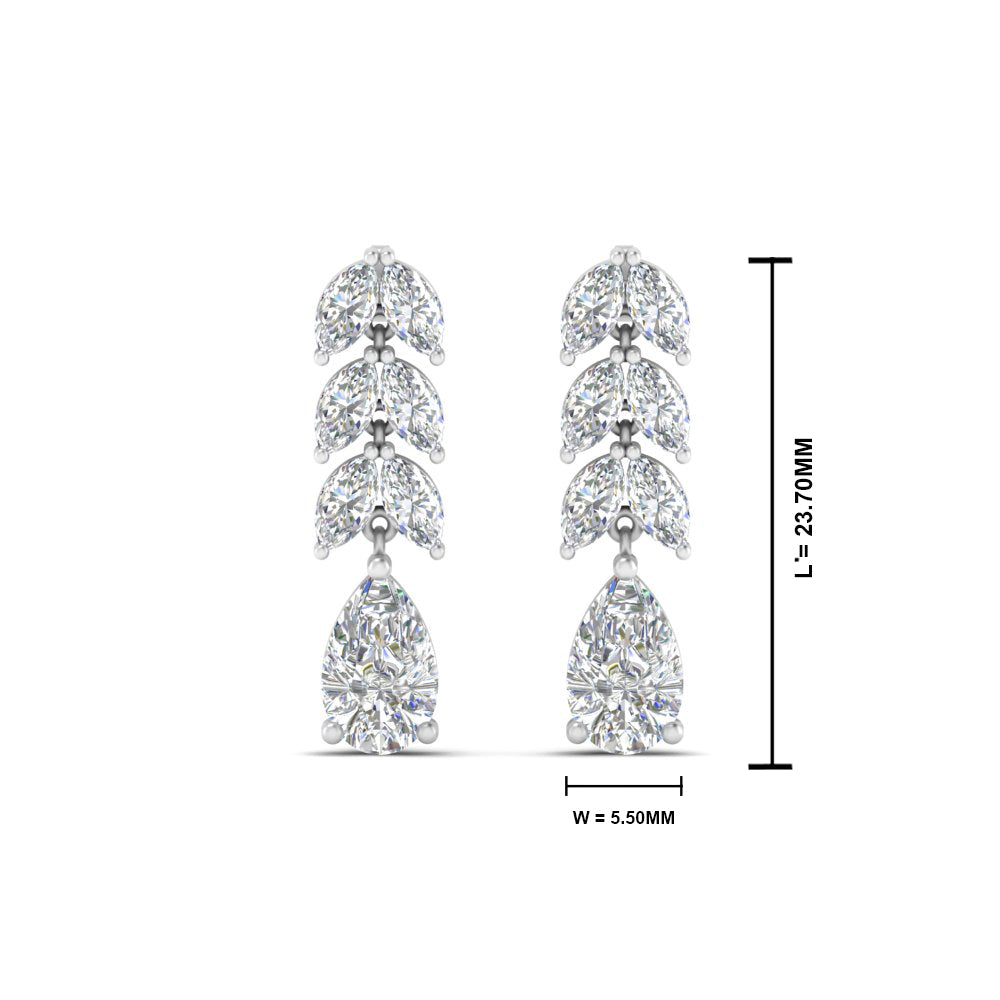 2 1/5 Carat Lab Diamond Pear Cut Leaf Drop Earrings 14K Gold