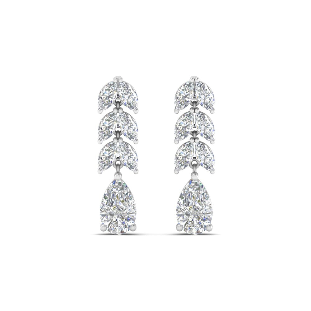 2 1/5 Carat Lab Diamond Pear Cut Leaf Drop Earrings 14K Gold
