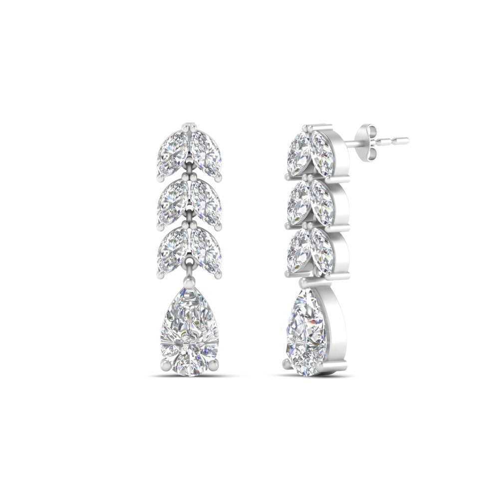 2 1/5 Carat Lab Diamond Pear Cut Leaf Drop Earrings 14K Gold