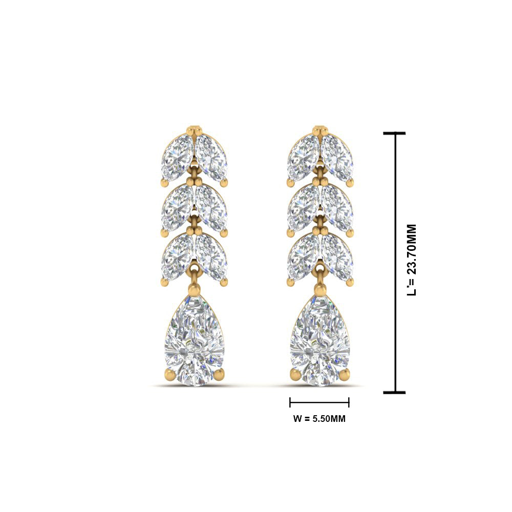 2 1/5 Carat Lab Diamond Pear Cut Leaf Drop Earrings 14K Gold