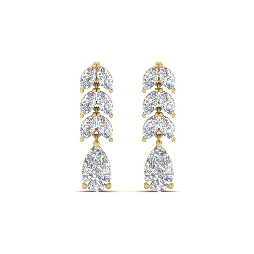 2 1/5 Carat Lab Diamond Pear Cut Leaf Drop Earrings 14K Gold