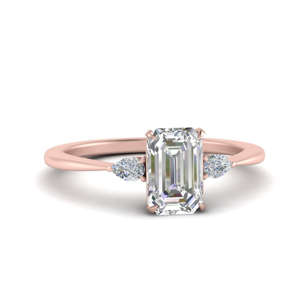Lab diamond 3 Stone Cathedral Engagement Rings 14K Gold