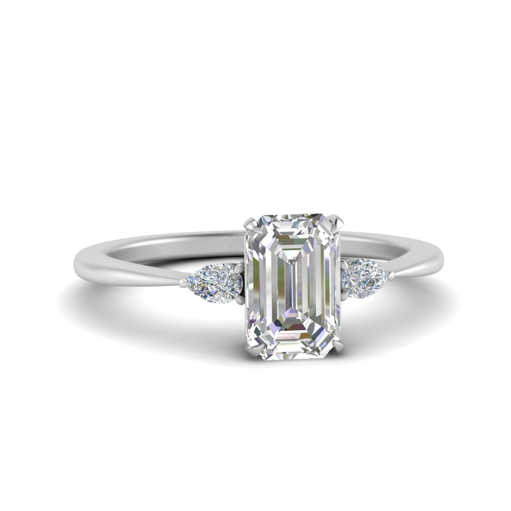 Lab diamond 3 Stone Cathedral Engagement Rings 14K Gold