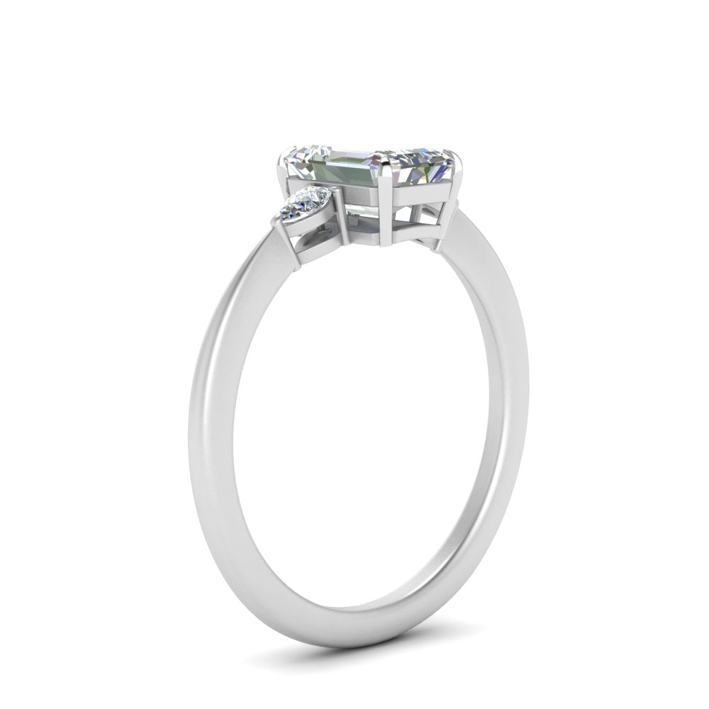 Lab diamond 3 Stone Cathedral Engagement Rings 14K Gold