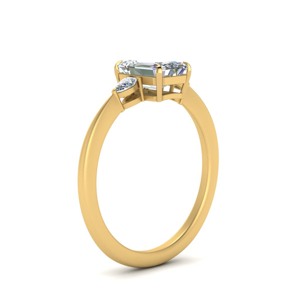 Lab diamond 3 Stone Cathedral Engagement Rings 14K Gold