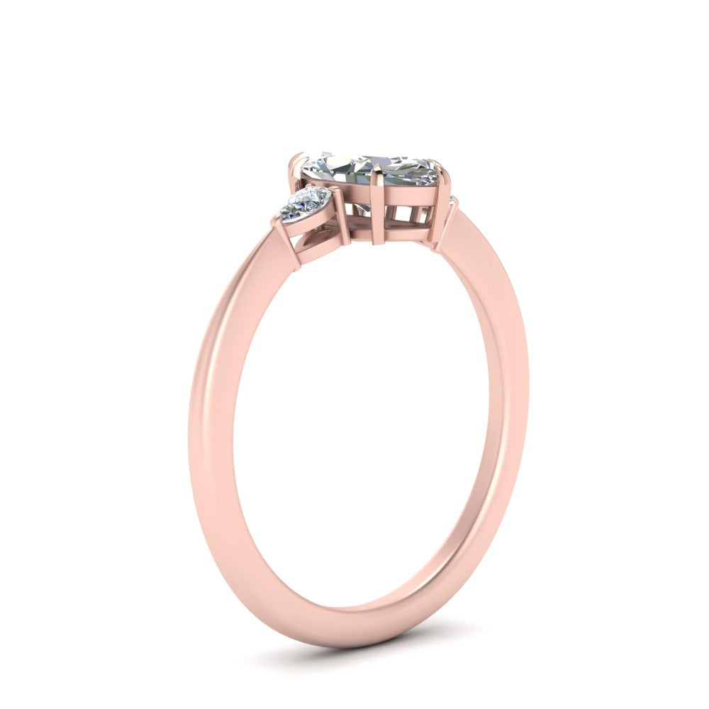 Lab diamond 3 Stone Cathedral Engagement Rings 14K Gold