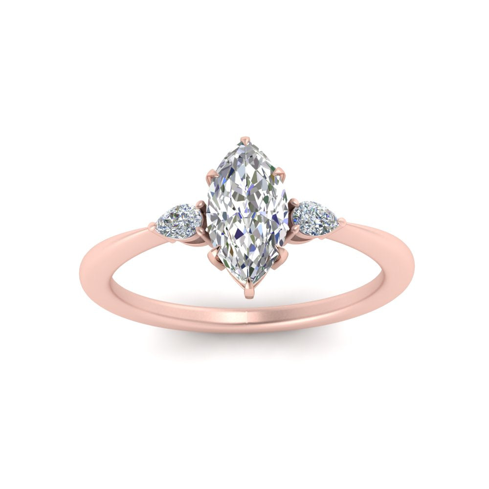 Lab diamond 3 Stone Cathedral Engagement Rings 14K Gold