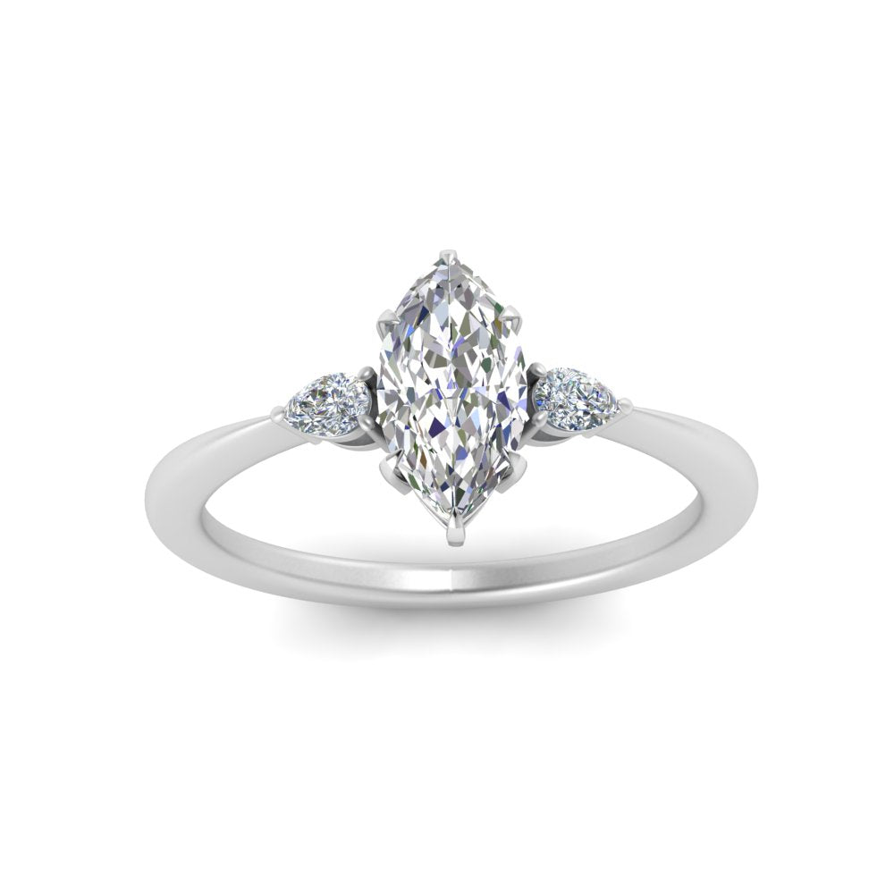 Lab diamond 3 Stone Cathedral Engagement Rings 14K Gold