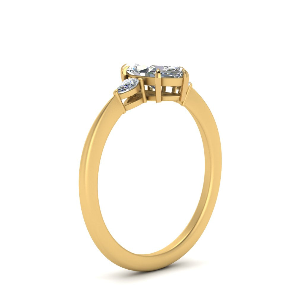 Lab diamond 3 Stone Cathedral Engagement Rings 14K Gold