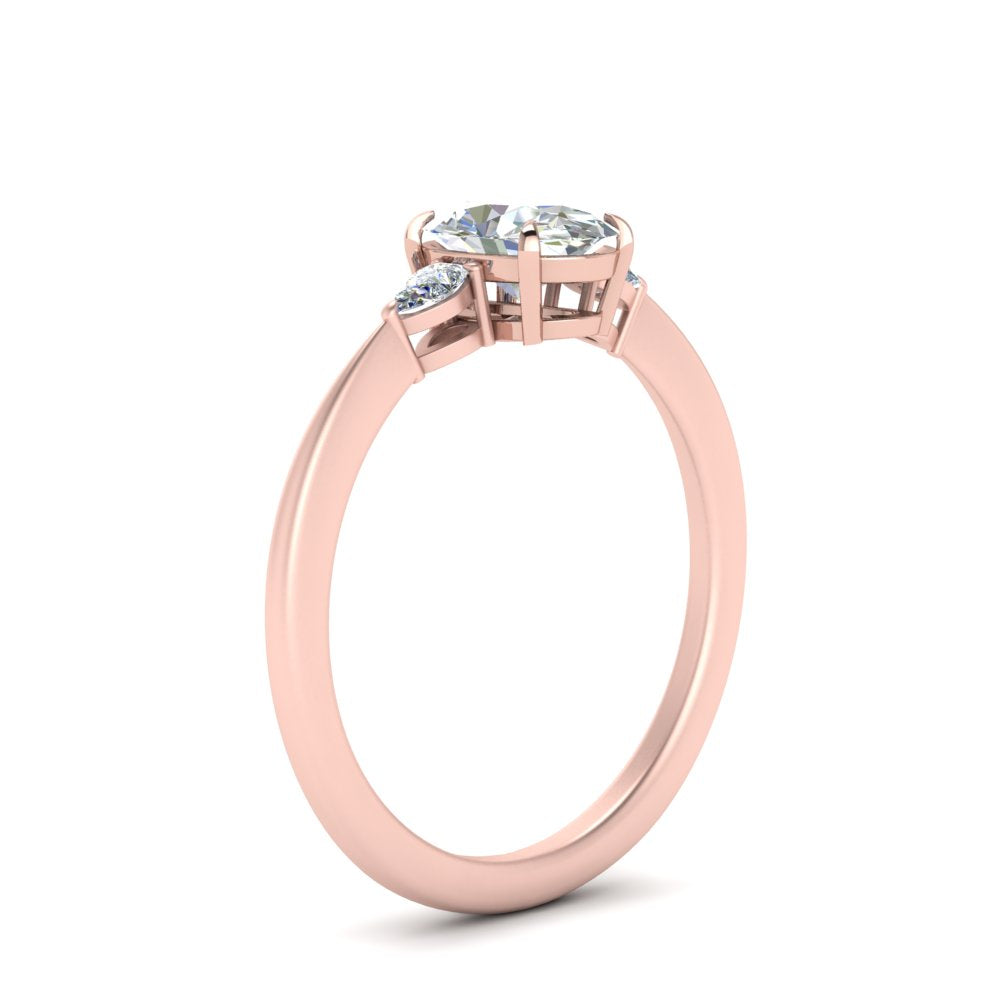 Lab diamond 3 Stone Cathedral Engagement Rings 14K Gold
