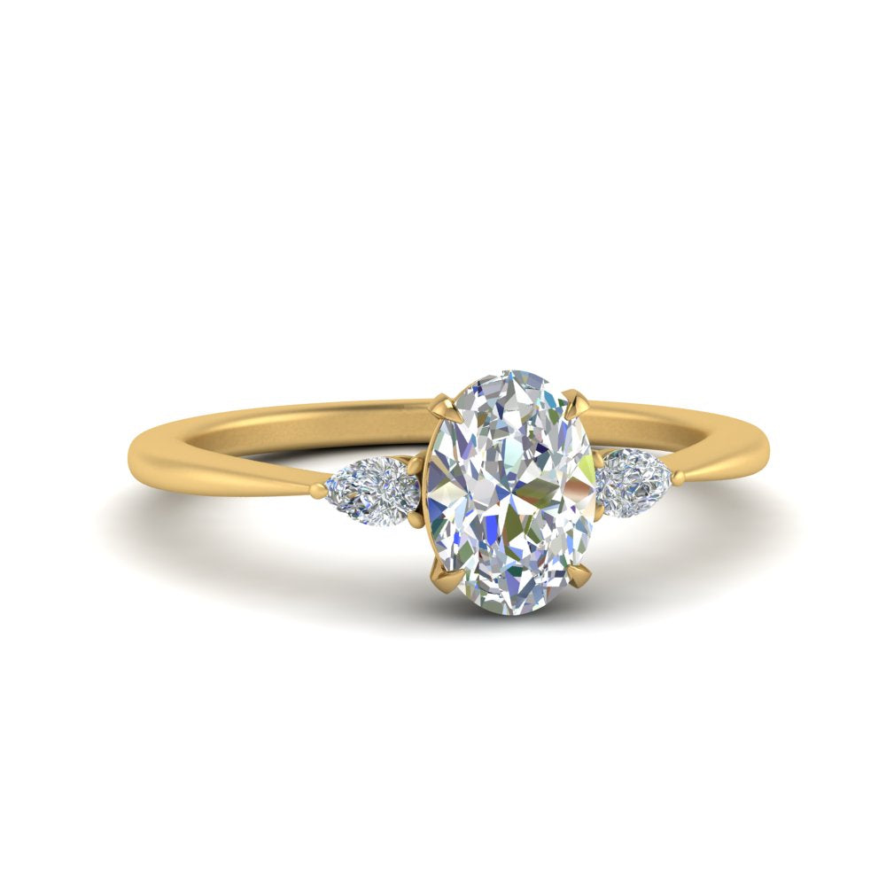 Lab diamond 3 Stone Cathedral Engagement Rings 14K Gold
