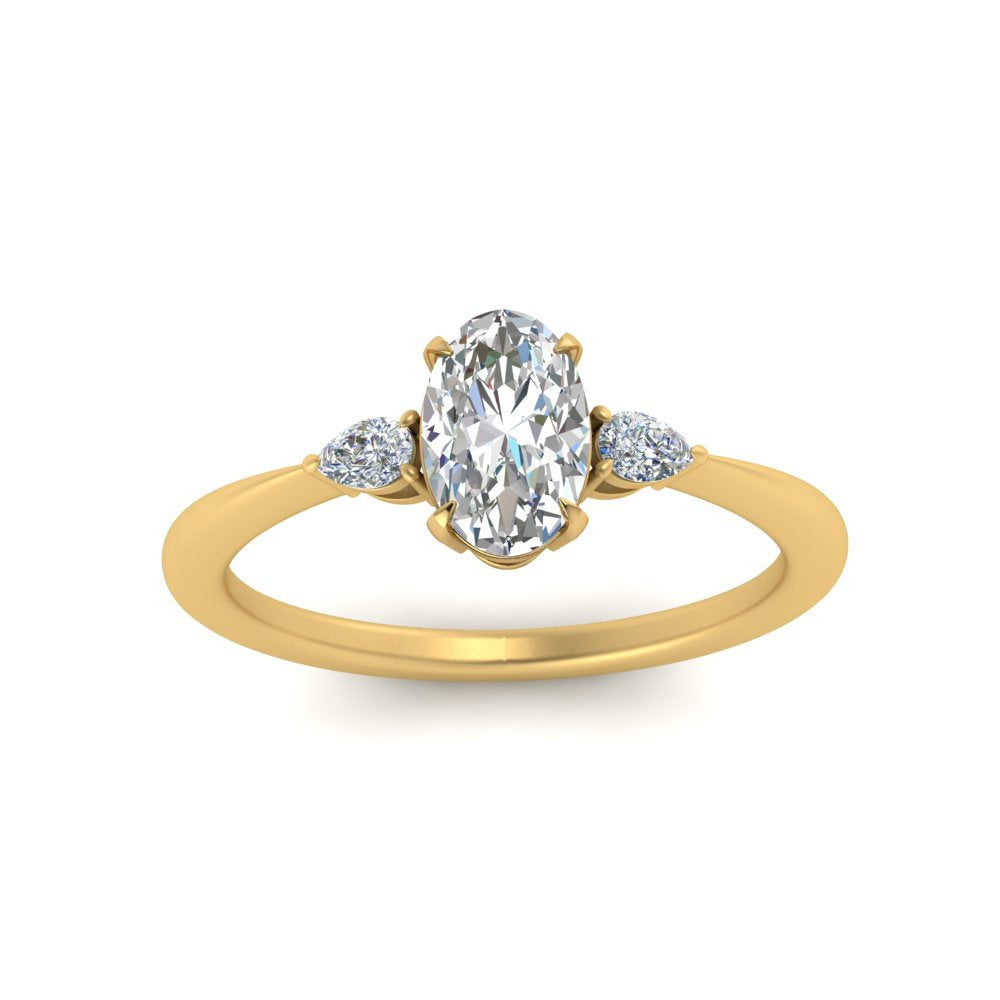 Lab diamond 3 Stone Cathedral Engagement Rings 14K Gold