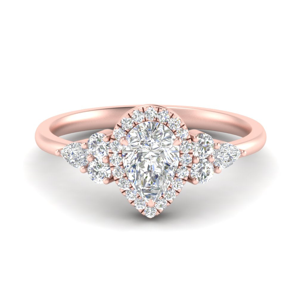 Lab Pear Shaped diamond Halo Engagement Rings 14K Rose Gold