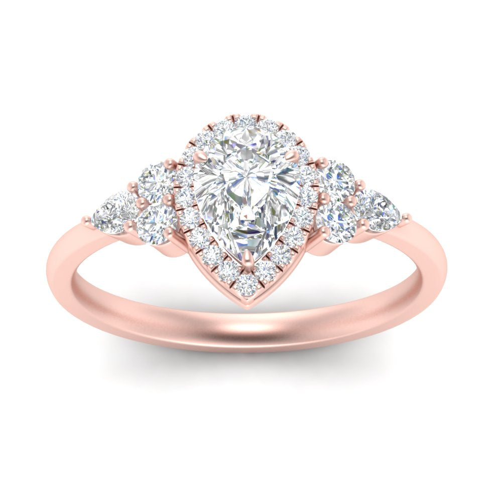 Lab Pear Shaped diamond Halo Engagement Rings 14K Rose Gold