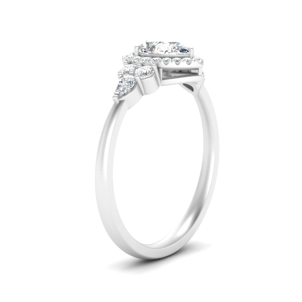 Lab Pear Shaped diamond Halo Engagement Rings 14K White Gold