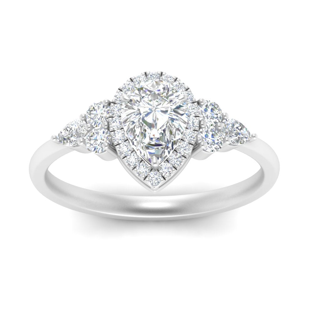 Lab Pear Shaped diamond Halo Engagement Rings 14K White Gold