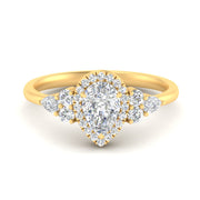 Lab Pear Shaped diamond Halo Engagement Rings 14K Yellow Gold