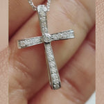 Load and play video in Gallery viewer, Lab Diamond Graduated Cross Pendant Necklace 14K Gold
