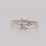 Load and play video in Gallery viewer, Lab Grown Three Stone Diamond Ring with Pear Accents
