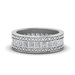 Load image into Gallery viewer, Engraved Princess Cut Lab Diamond Bar Set Women Band In 14K White Gold | Cuts &amp; Carat
