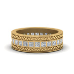 Load image into Gallery viewer, Engraved Princess Cut Lab Diamond Bar Set Women Band In 14K Yellow Gold | Cuts &amp; Carat
