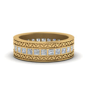 Engraved Princess Cut Lab Diamond Bar Set Women Band In 14K Yellow Gold | Cuts & Carat