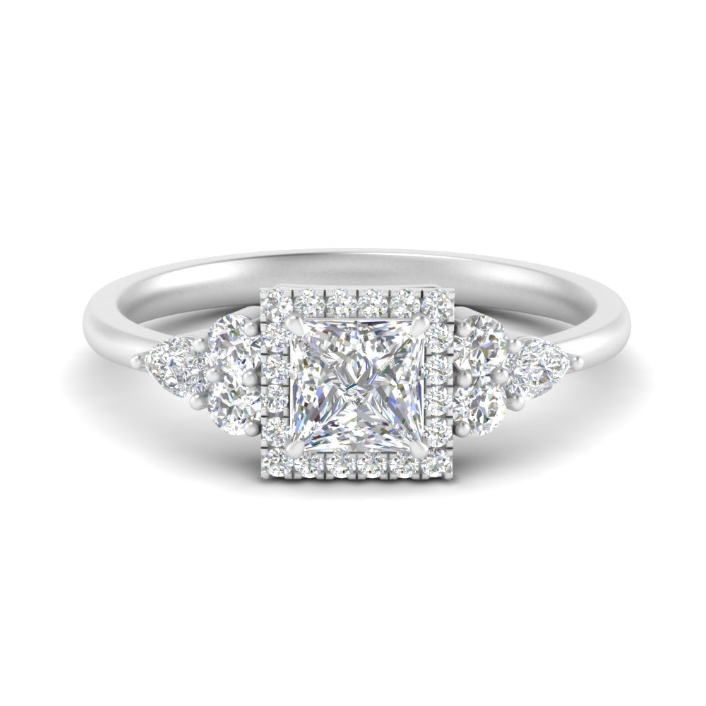 Lab Princess Cut diamond Halo Engagement Rings 14K White Gold
