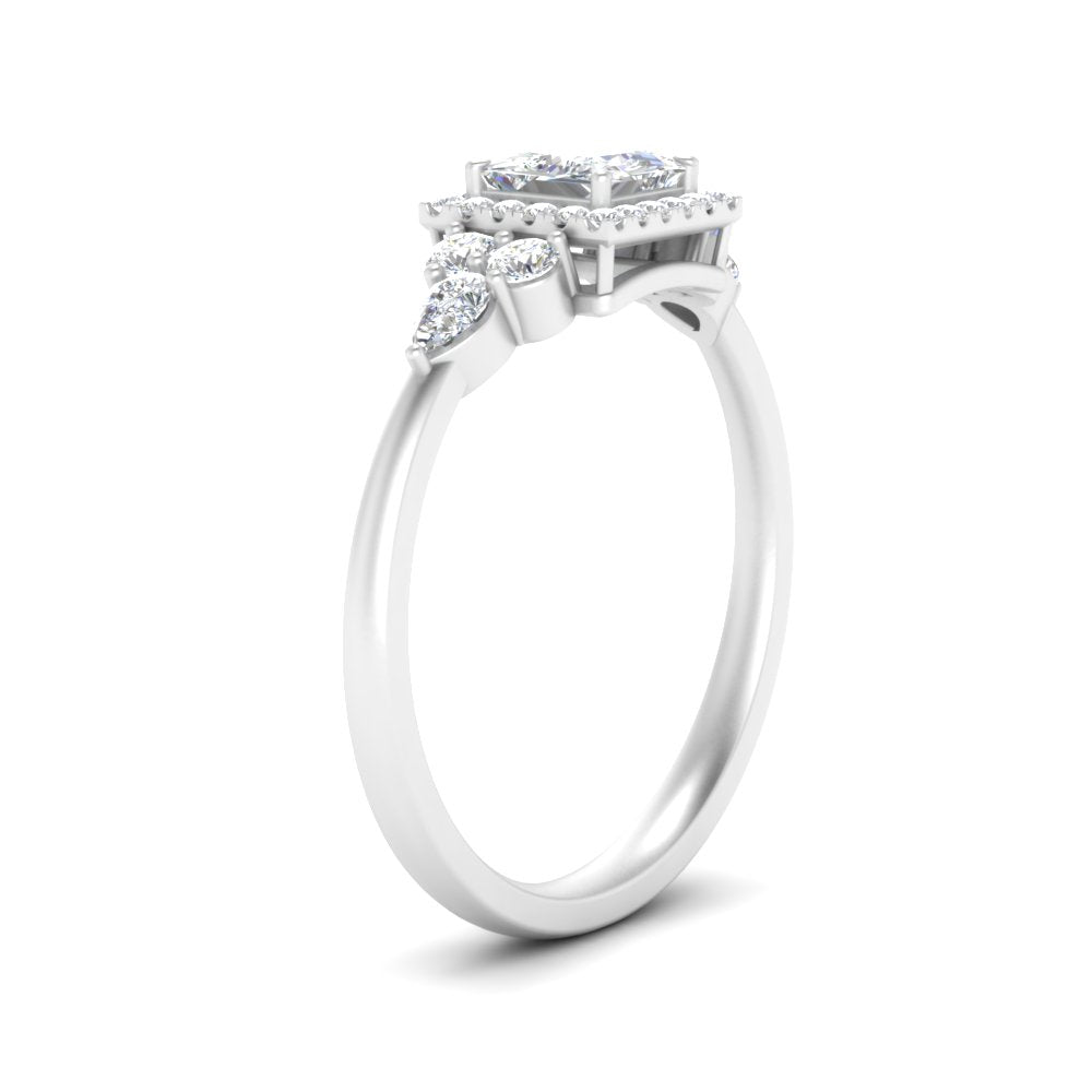 Lab Princess Cut diamond Halo Engagement Rings 14K White Gold