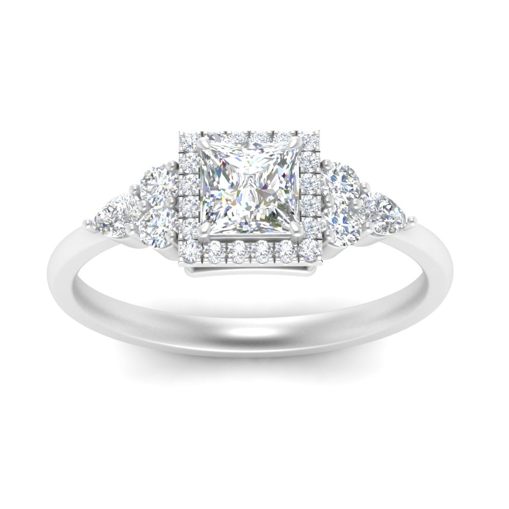 Lab Princess Cut diamond Halo Engagement Rings 14K White Gold