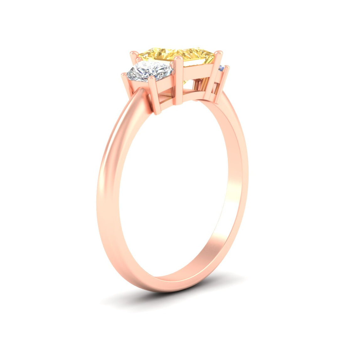 3 Stone Fancy Color Lab Pricness Cut Engagement Ring
