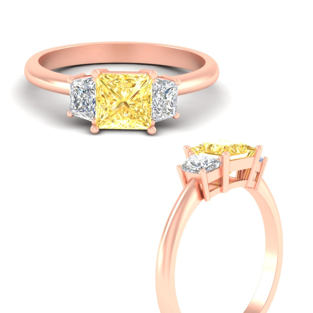 3 Stone Fancy Color Lab Pricness Cut Engagement Ring