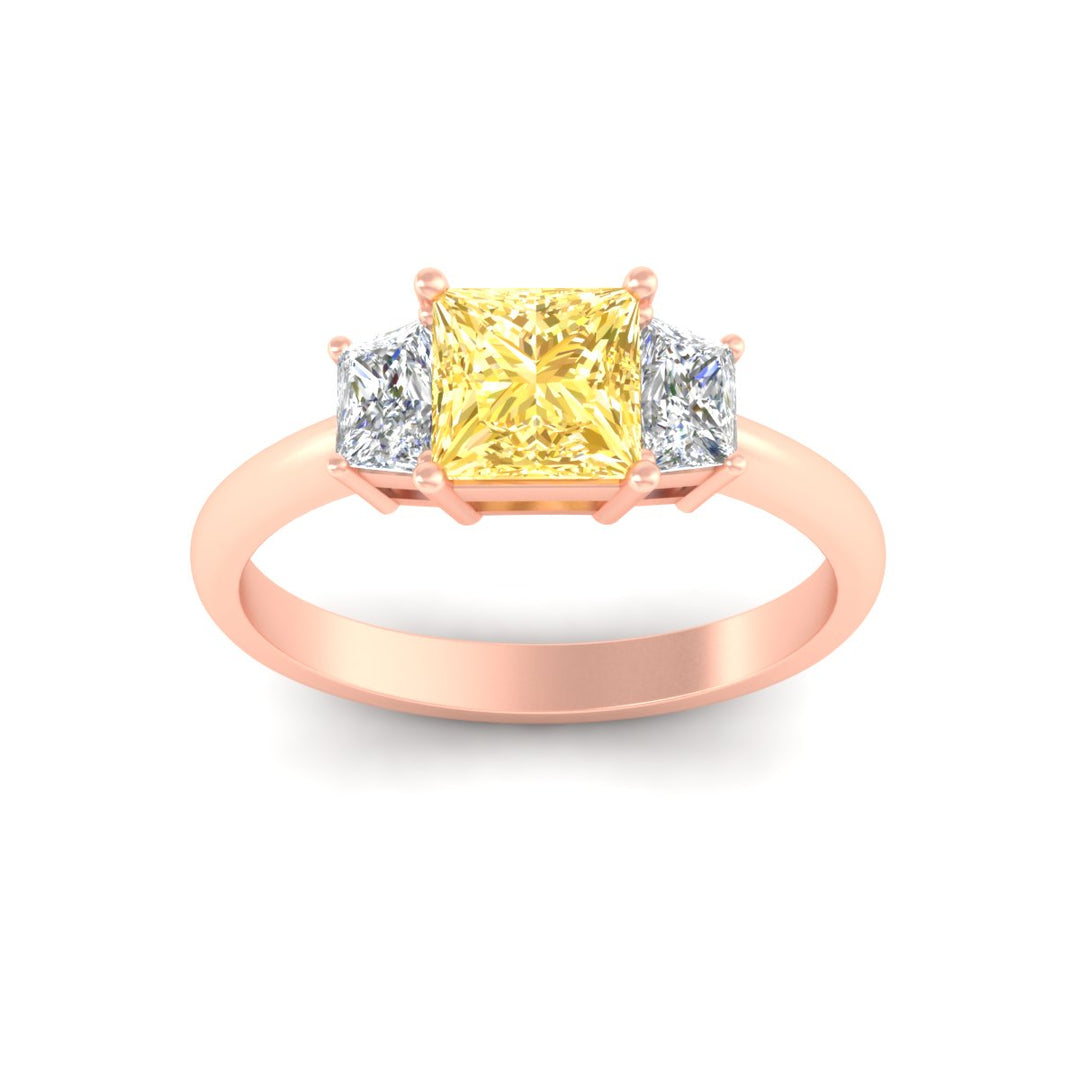 3 Stone Fancy Color Lab Pricness Cut Engagement Ring