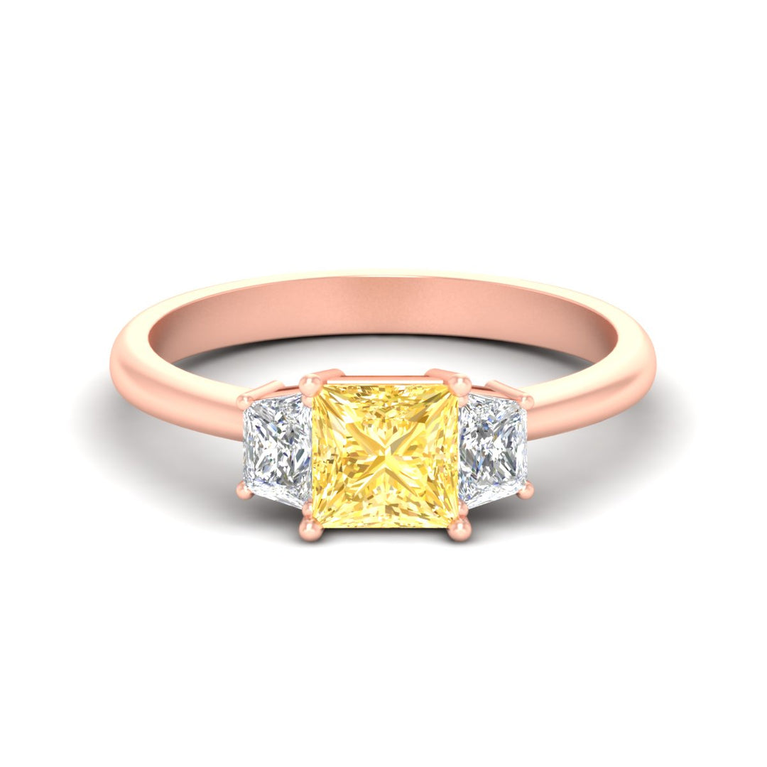 3 Stone Fancy Color Lab Pricness Cut Engagement Ring