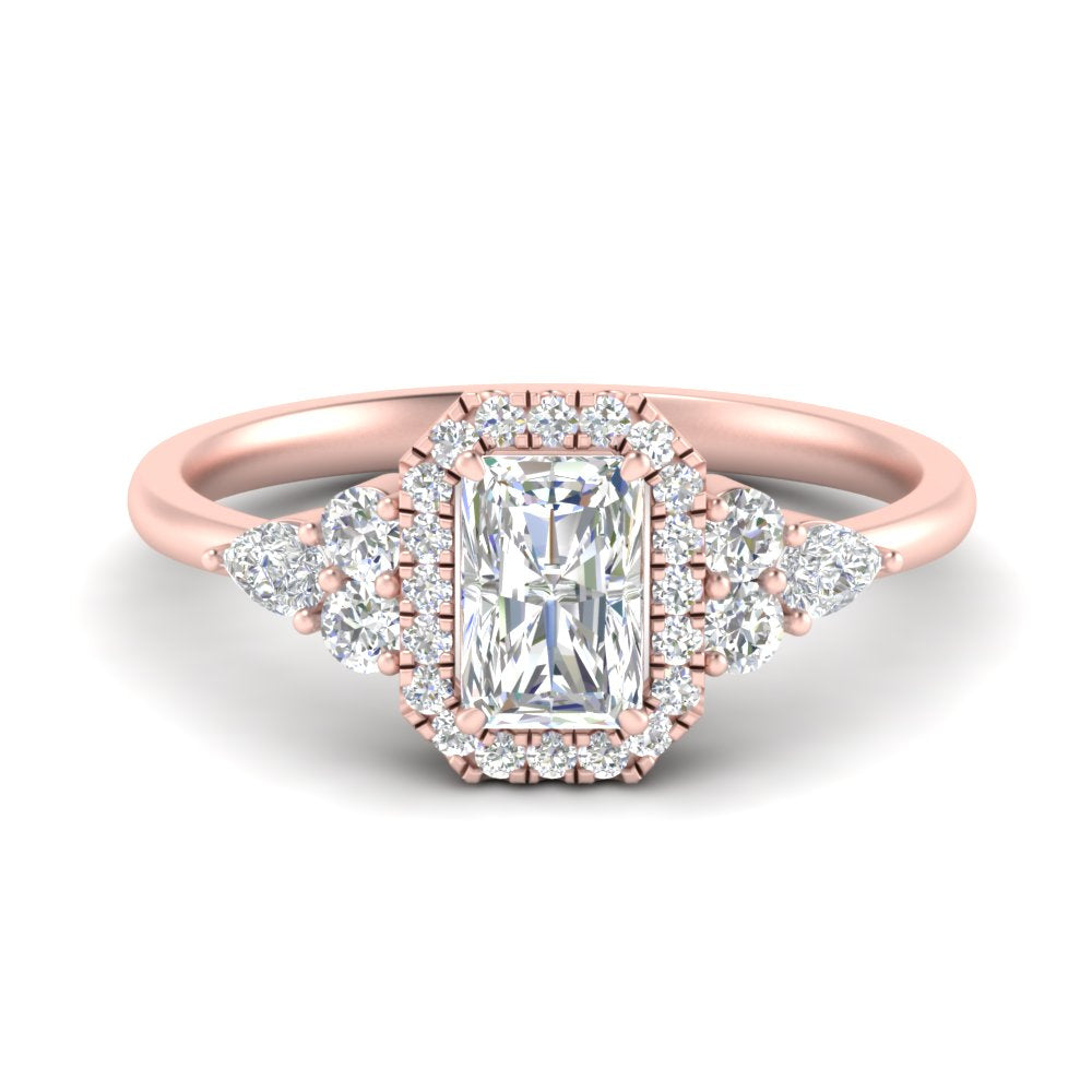 Lab Radiant Cut diamond Halo Engagement Rings 14K Rose Gold