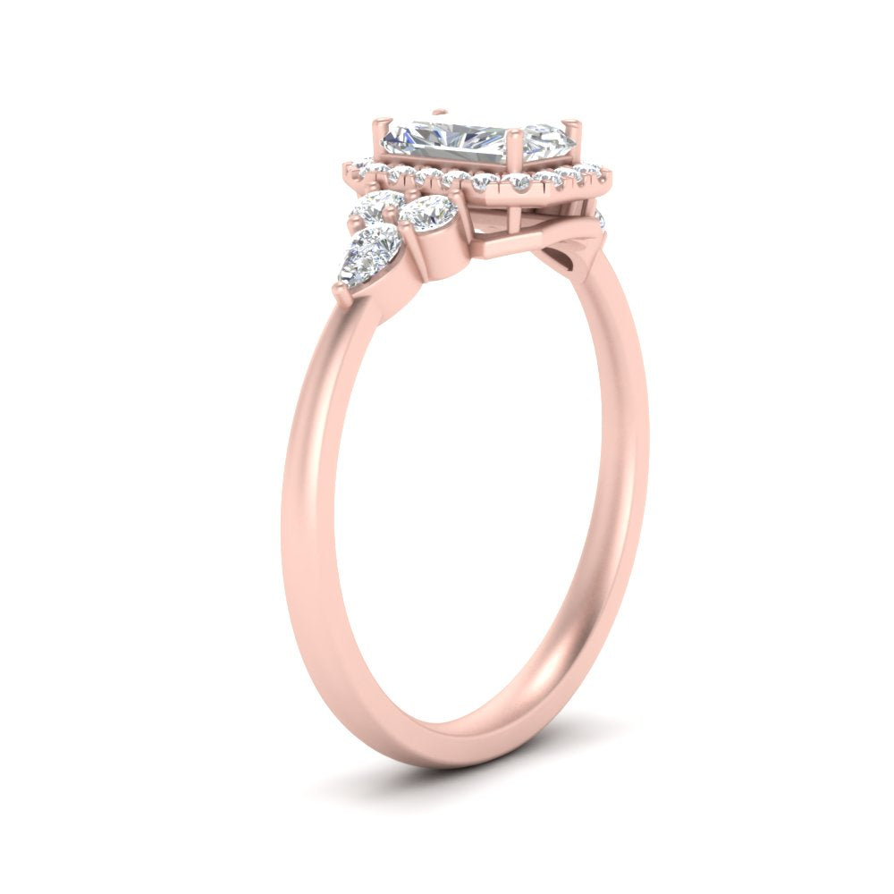Lab Radiant Cut diamond Halo Engagement Rings 14K Rose Gold