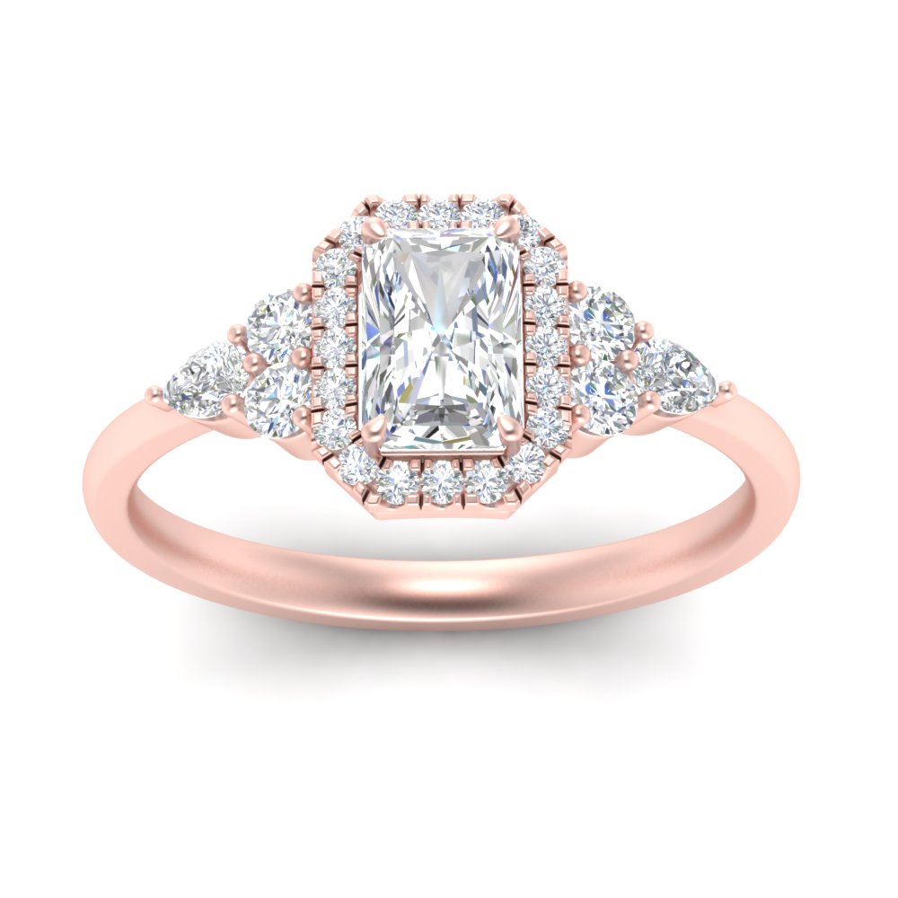 Lab Radiant Cut diamond Halo Engagement Rings 14K Rose Gold