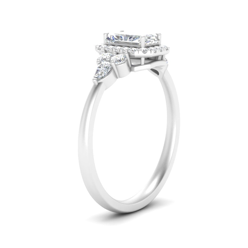 Lab Radiant Cut diamond Halo Engagement Rings 14K White Gold