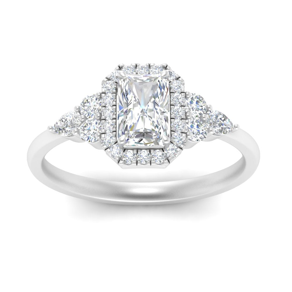 Lab Radiant Cut diamond Halo Engagement Rings 14K White Gold