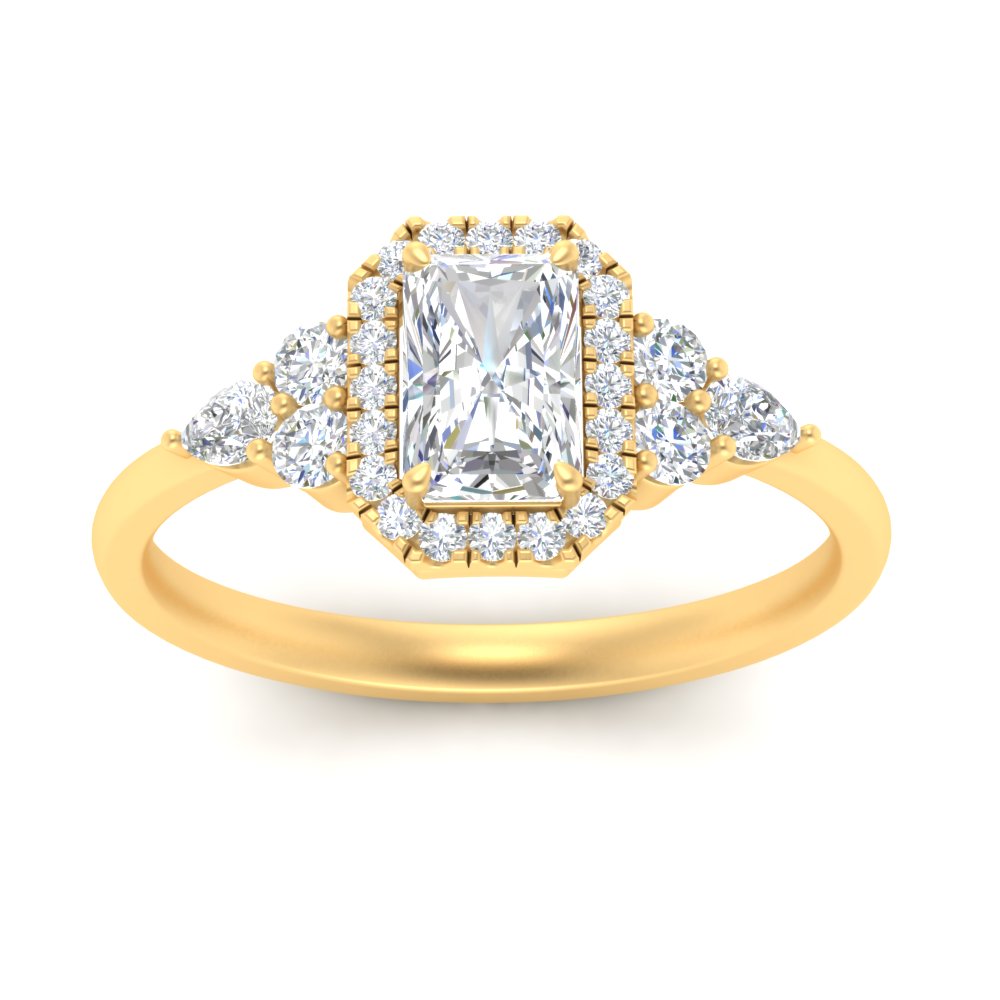 Lab Radiant Cut diamond Halo Engagement Rings 14K Yellow Gold