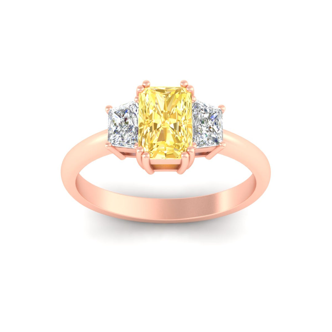 Fancy Radiant Cut 3 Stone Color Lab Engagement Ring