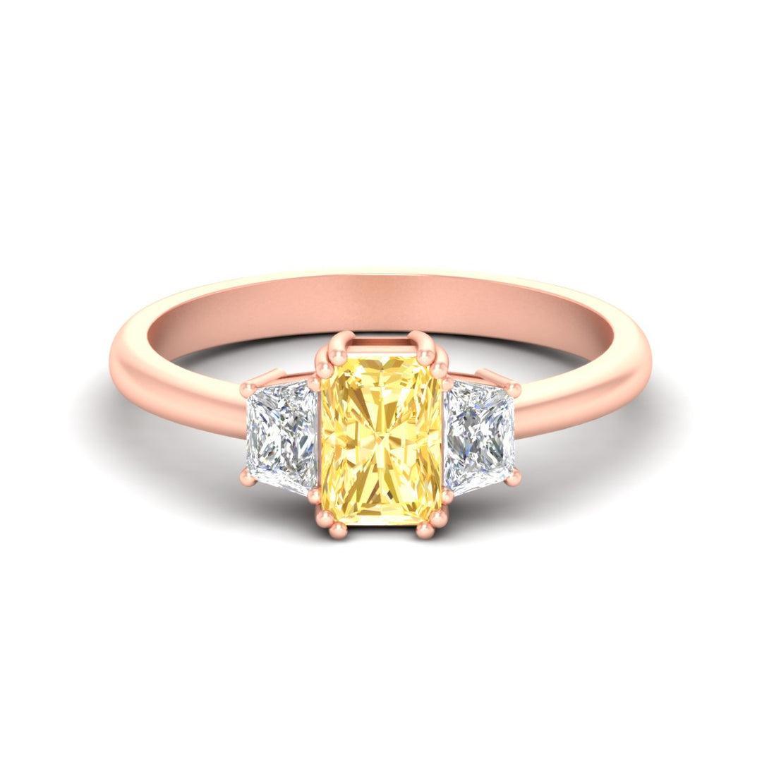 Fancy Radiant Cut 3 Stone Color Lab Engagement Ring