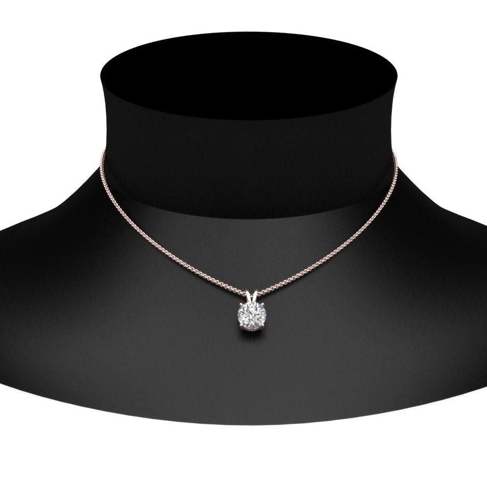 Round Cut Lab Diamond 4 Prong Solitaire Pendant For Women