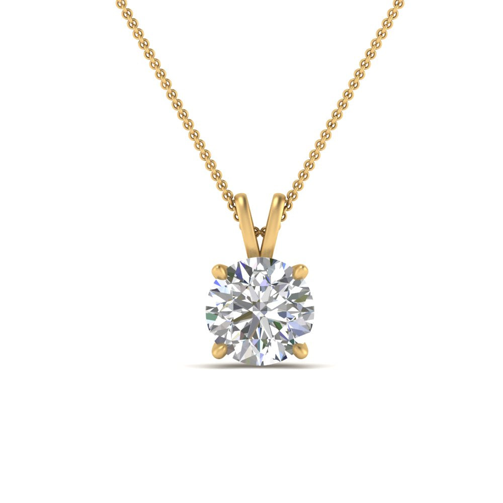Round Cut Lab Diamond 4 Prong Solitaire Pendant For Women