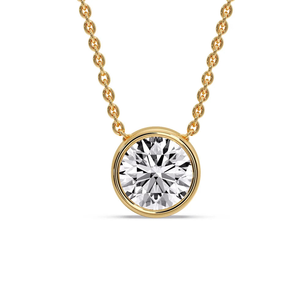 Fancy Lab Diamond Colored Round Bezel Solitaire Pendant