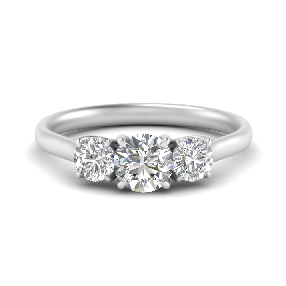 Lab Grown Round Cut Diamond 3 Stone Women Engagement Ring 14K White Gold