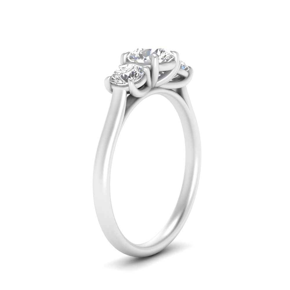 Lab Grown Round Cut Diamond 3 Stone Women Engagement Ring 14K White Gold