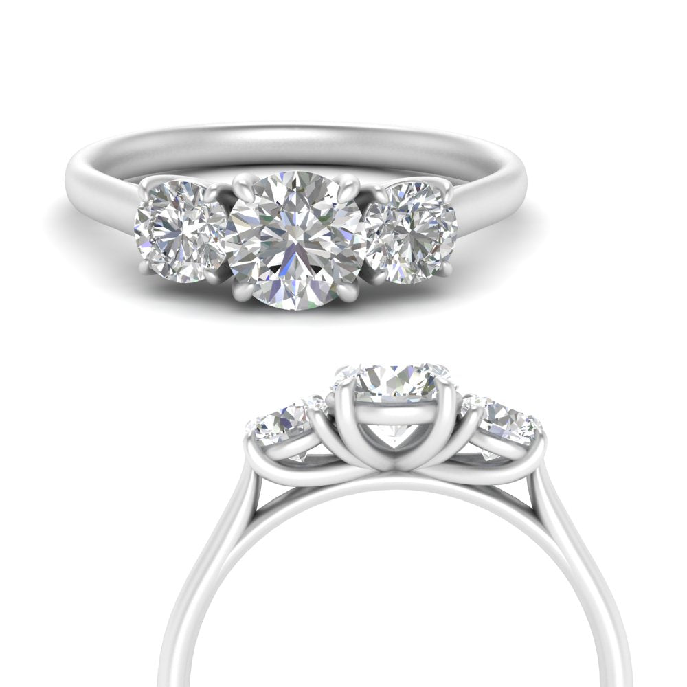 Lab Grown Round Cut Diamond 3 Stone Women Engagement Ring 14K White Gold