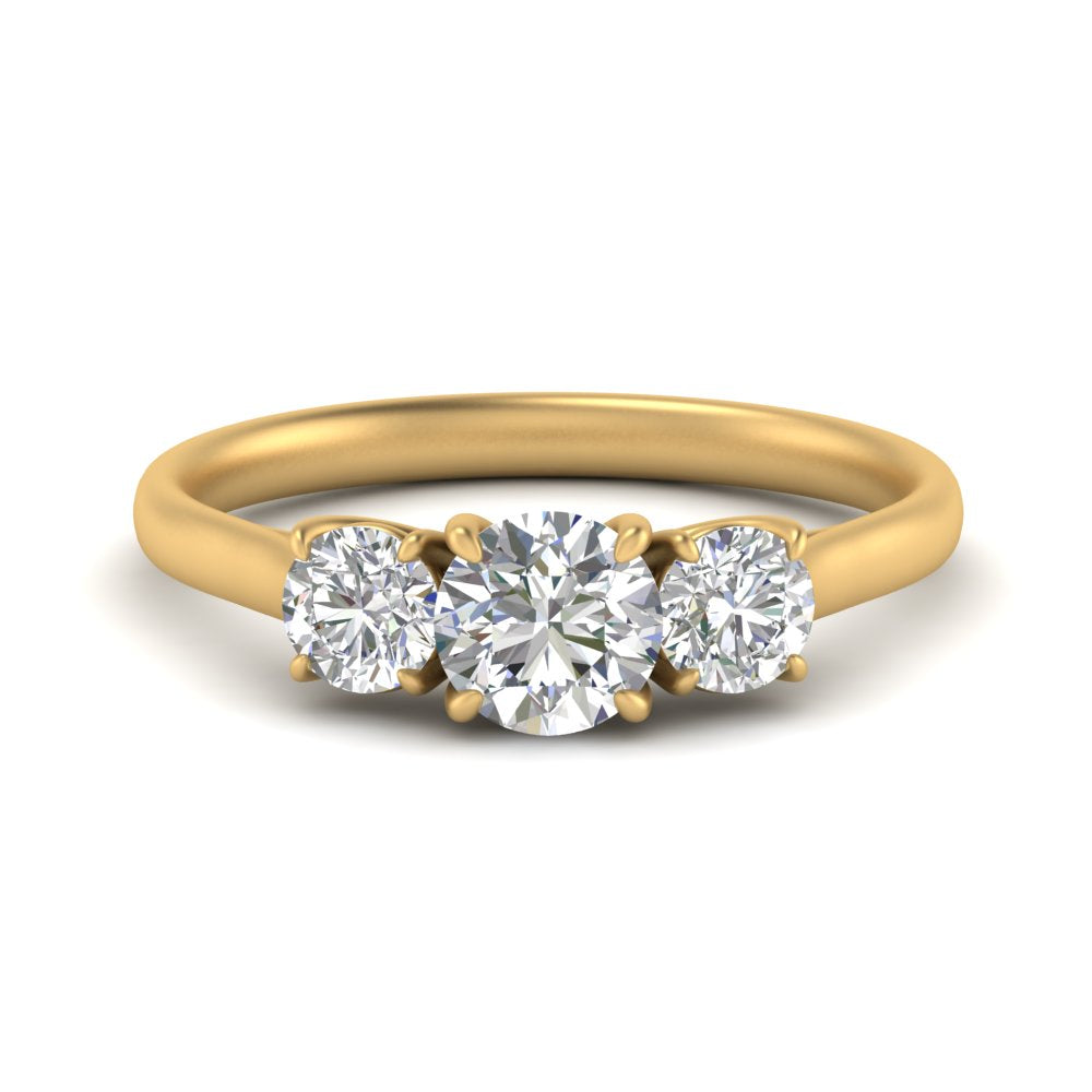 Lab Grown Round Cut Diamond 3 Stone Women Engagement Ring 14K Yellow Gold