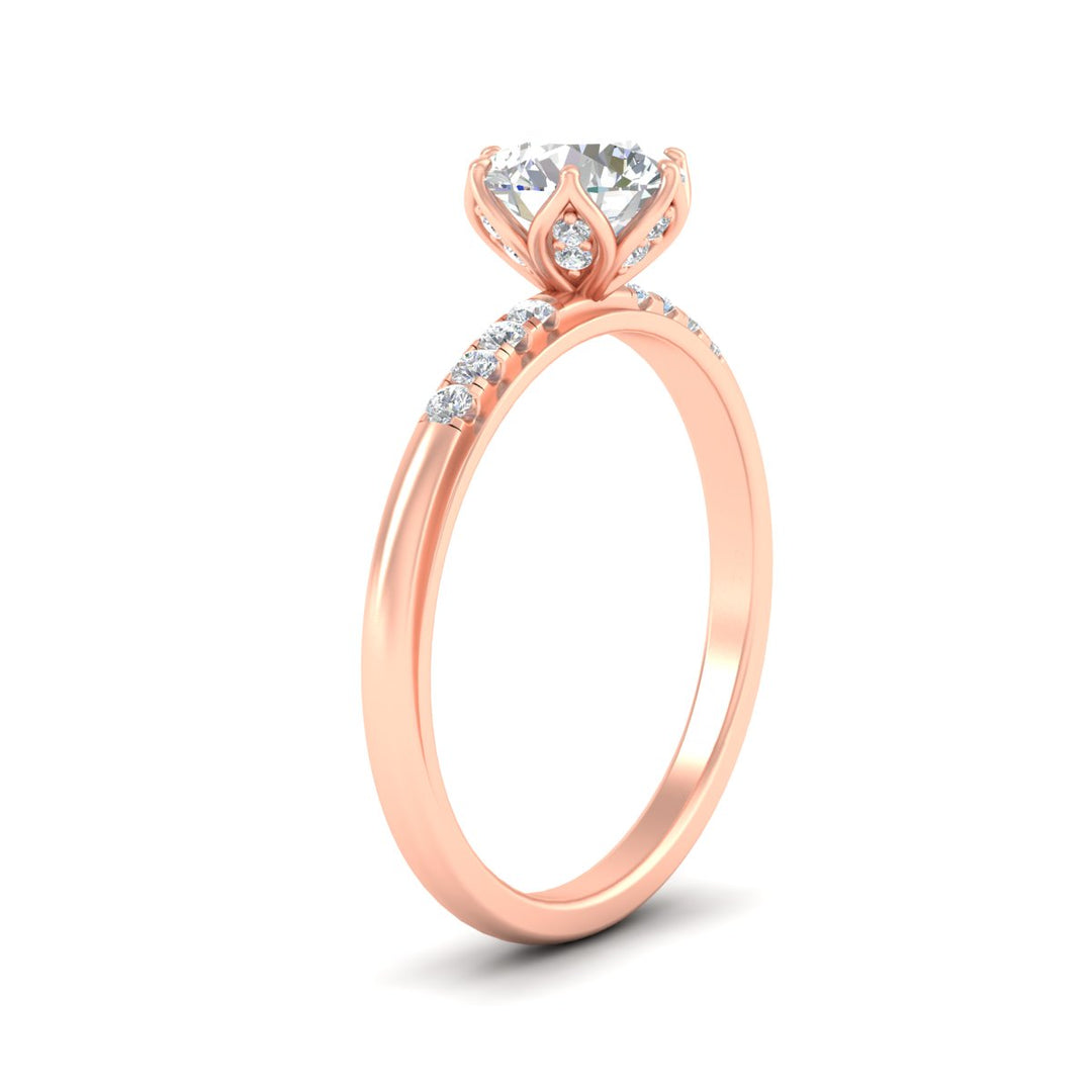 Colored Fancy Lab Scalloped Tulip Round Cut Diamond Ring