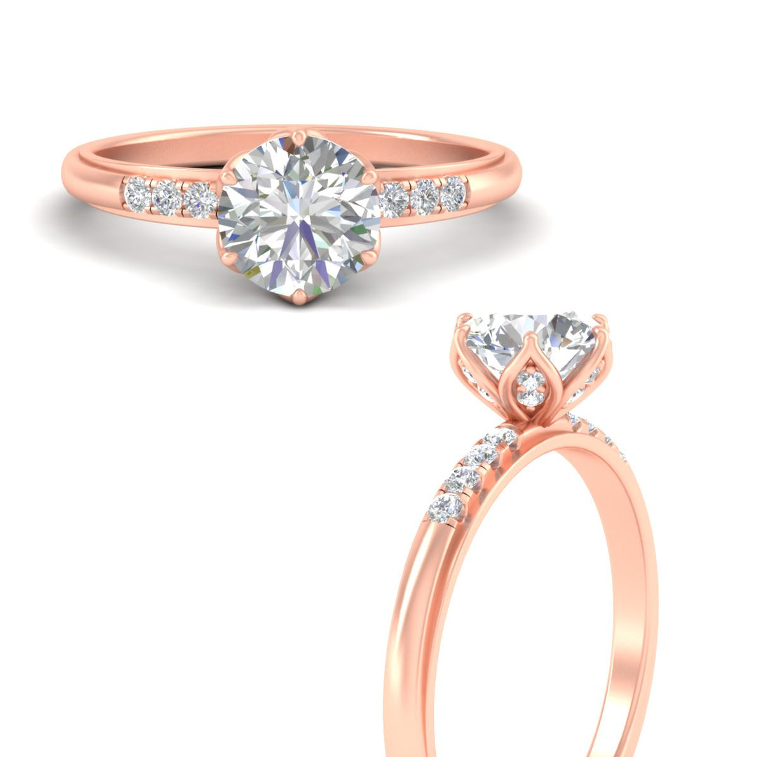 Colored Fancy Lab Scalloped Tulip Round Cut Diamond Ring